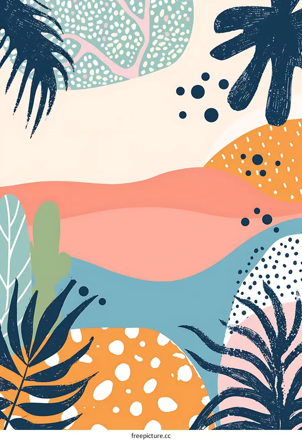 Abstract Tropical Illustration with Hand Drawn Elements