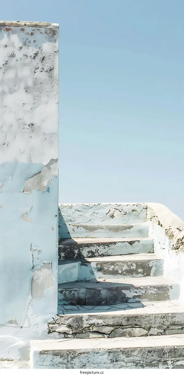 Blue Wall with Worn Steps and Sunny Sky