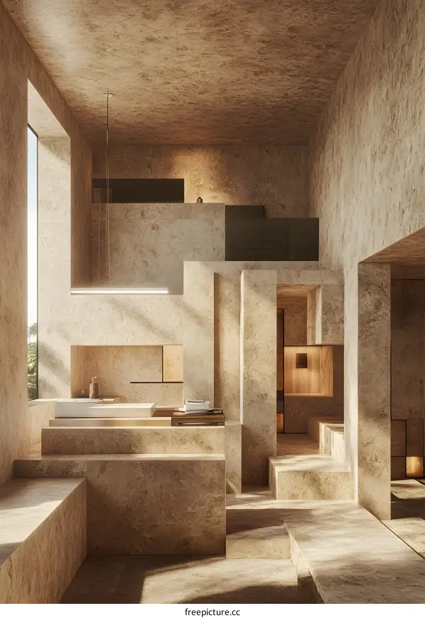 Modern Minimalist Stone Bathroom Interior Design