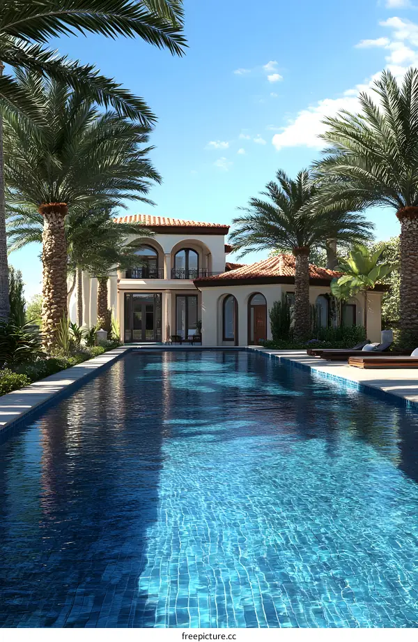 Modern Villa with Swimming Pool and Palm Trees