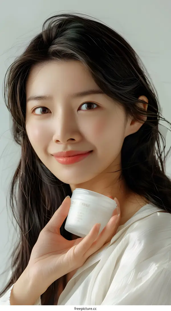 Young Woman Holding Skin Care Cream With a Smile