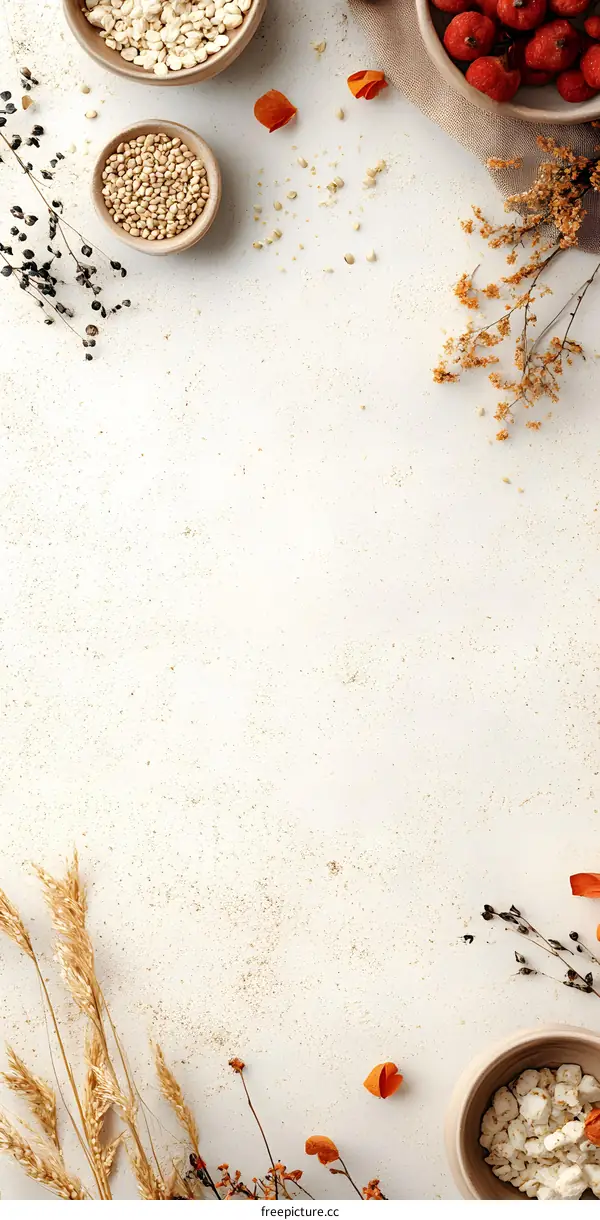Autumn Fall  Flat Lay Background With Dried Flowers and Grains
