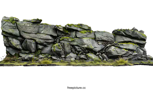 [Transparent Background PNG]Stone Cliff with Green Moss Isolated on White Background