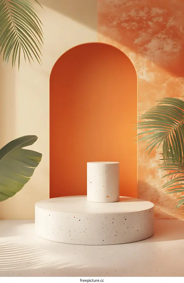 Minimalist Product Display with White Podium and Archway