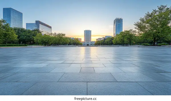 Modern City Square at Sunrise