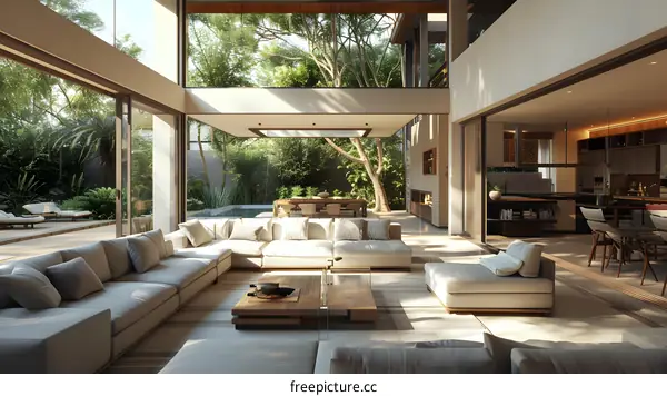 The living room is decorated in a modern and simple style