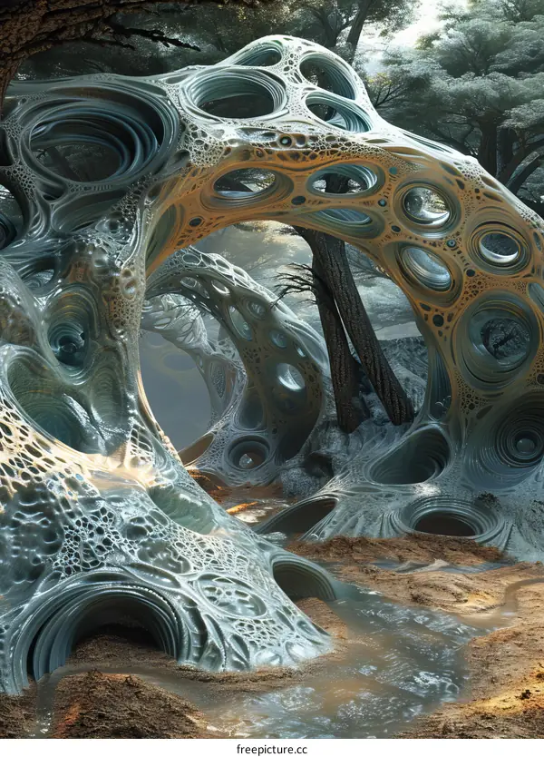 Mystical Organic Structure Emerging from the Forest