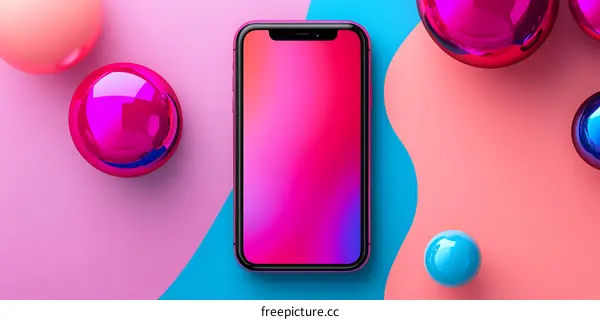 Colorful Background with Pink Phone Mockup