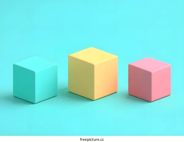 Three Pastel Colored Cubes On A Blue Background