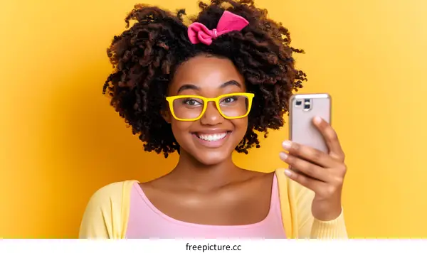 Happy African American Woman Taking Selfie with Phone