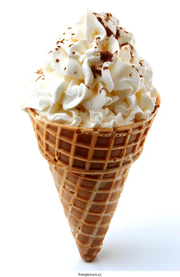 Closeup of Whipped Cream in a Waffle Cone