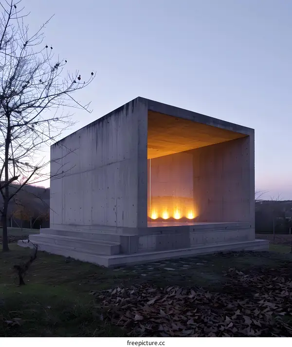 Concrete Structure with Open Interior Illuminated by Warm Lights