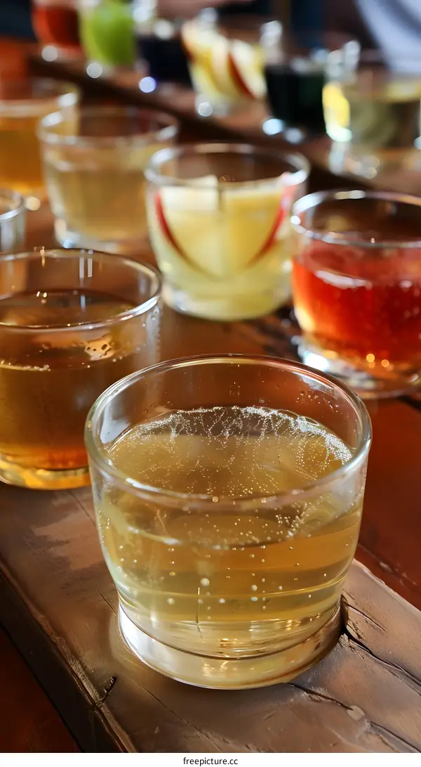 Closeup of Glass of Apple Cider on a Wooden Board