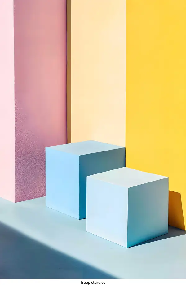 Minimalist Product Display with Blue Cubes and Pastel Background