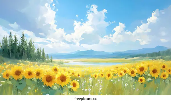 Sunflower Field Landscape Painting