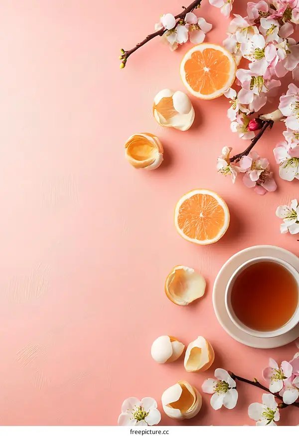 Springtime Tea Break with Fresh Flowers and Citrus