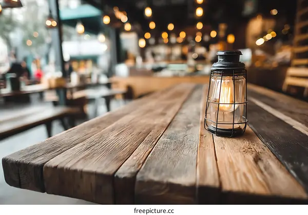 Rustic Cafe Table with Vintage Lantern