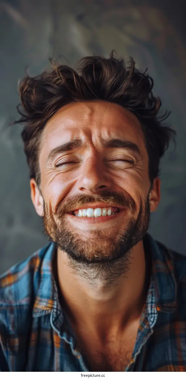 Portrait of a Happy Young Man with Closed Eyes