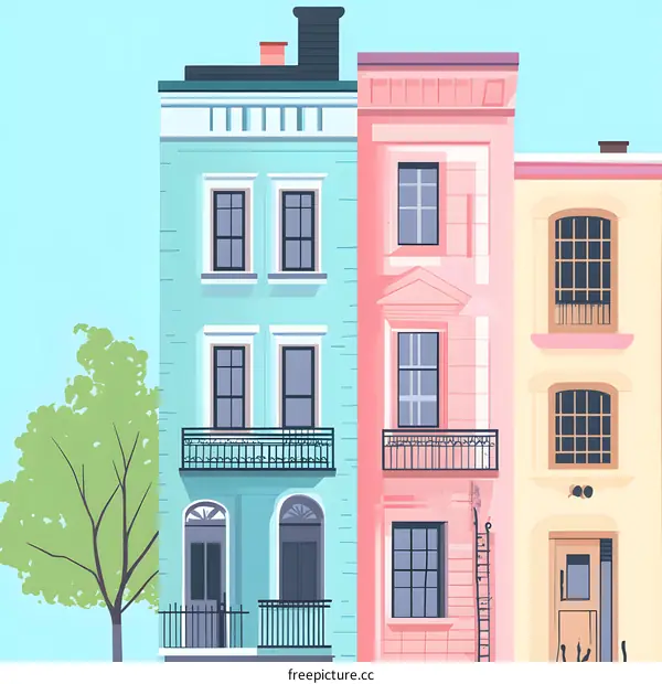 Colorful Row Houses Illustration