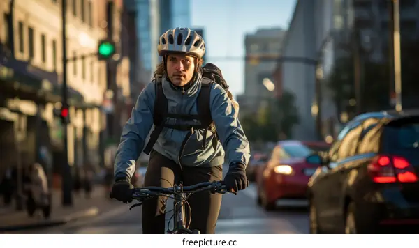 Cyclist rides through city