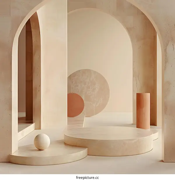 Abstract Minimalist Architecture Background With Stone Arches And Geometric Shapes