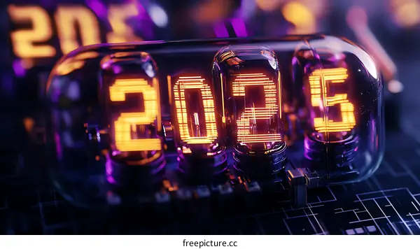 2025 Year Display on a Retro Digital Clock