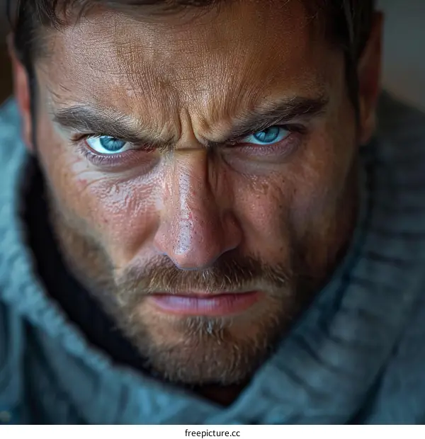 Closeup Angry Man Face Portrait