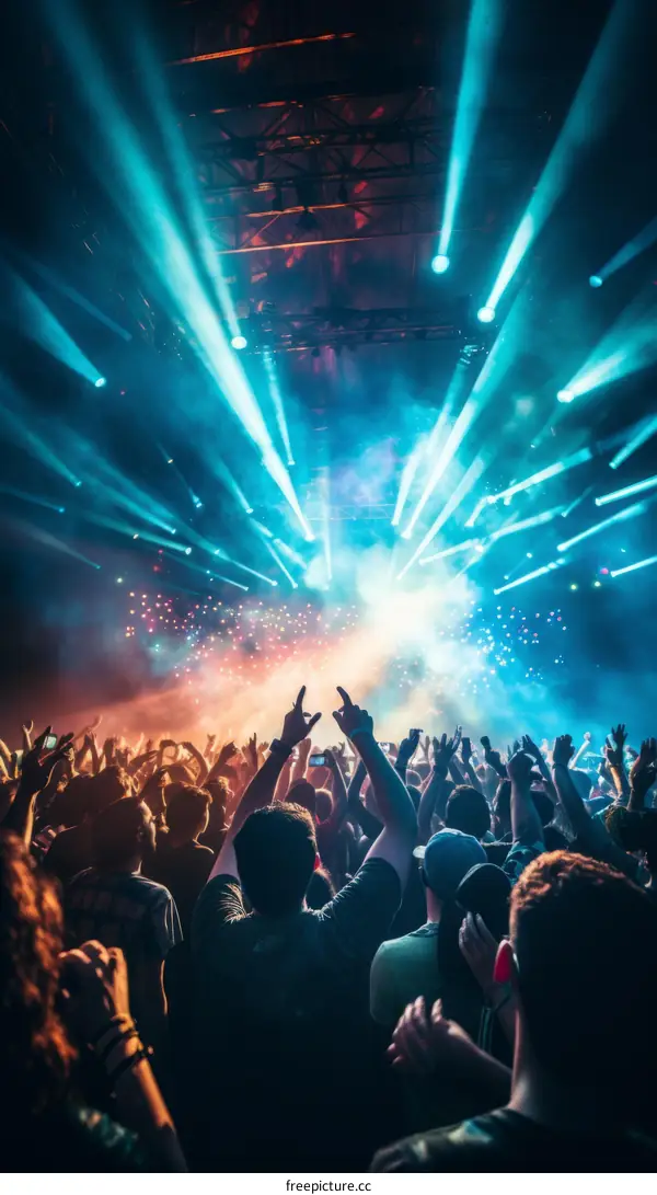 Crowd of People at a Concert with Colorful Stage Lights