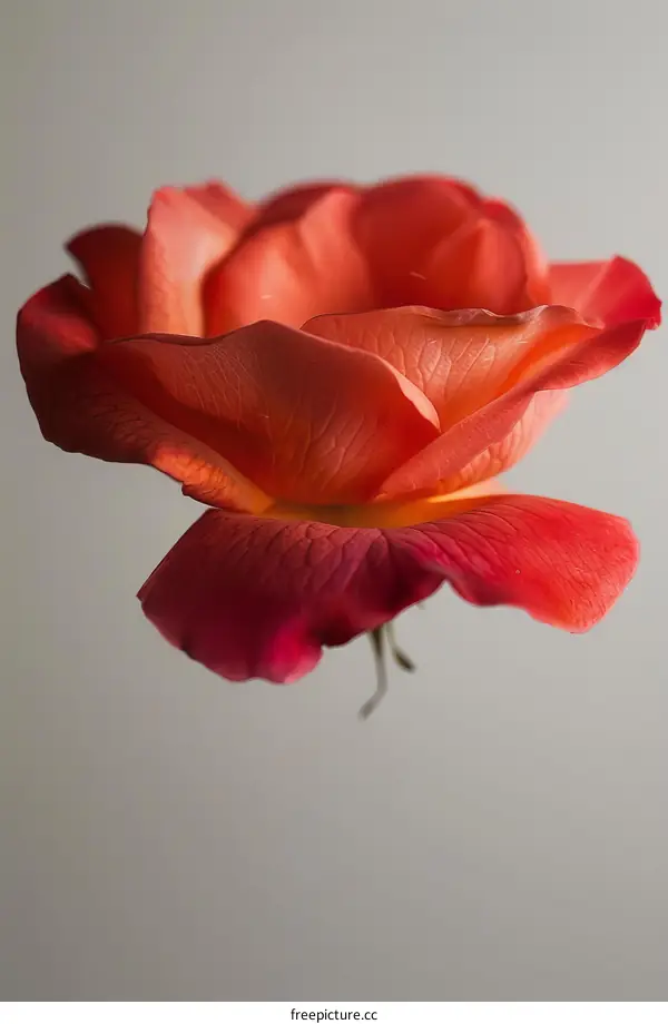 Striking Red Rose in Full Bloom Against a Soft Grey Backdrop