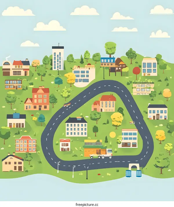 Small Town Map Illustration