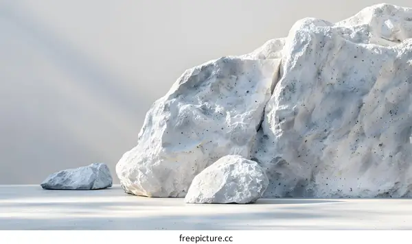 White rocks of different sizes on a white background. 3D rendering.