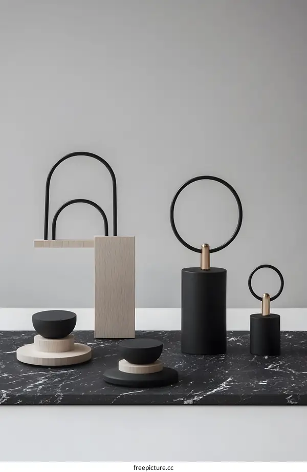 Abstract Modern Design Sculptures with Black and Wood