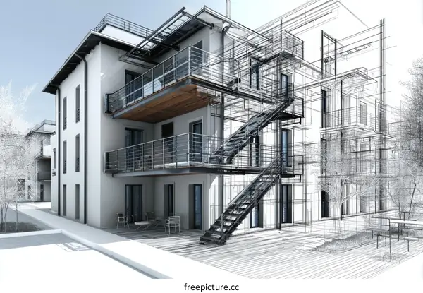 Architectural Design of Modern Apartments with Balcony and Courtyard