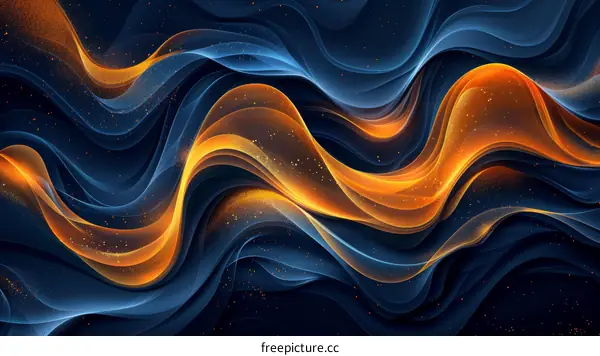 Abstract Background with Golden and Blue Waves