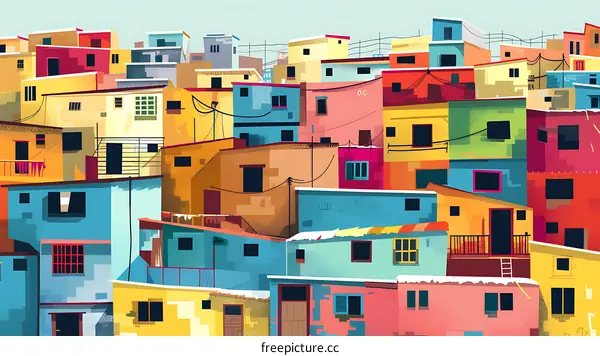 Colorful Illustration of a Densely Populated Cityscape