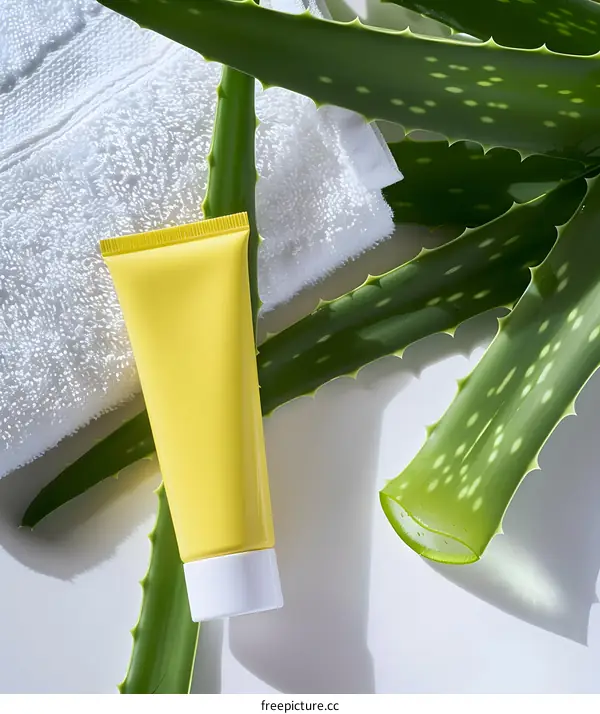 Aloe Vera Cream Tube with Green Leaves