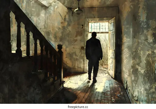 A man standing in a ruined house