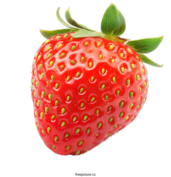 [Transparent Background PNG]Single Red Strawberry With Green Leaves Isolated On White Background