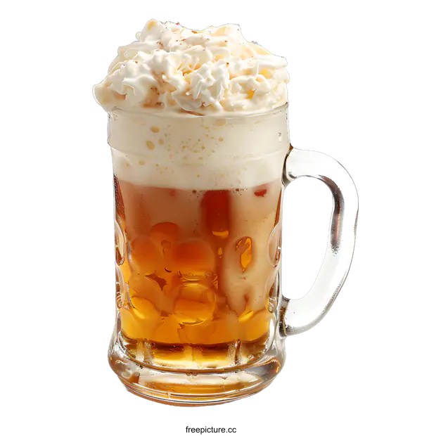 [Transparent Background PNG]A glass of draft beer with a large head of foam