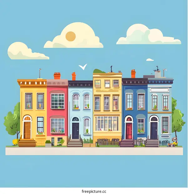 Colorful Row of Houses Illustration