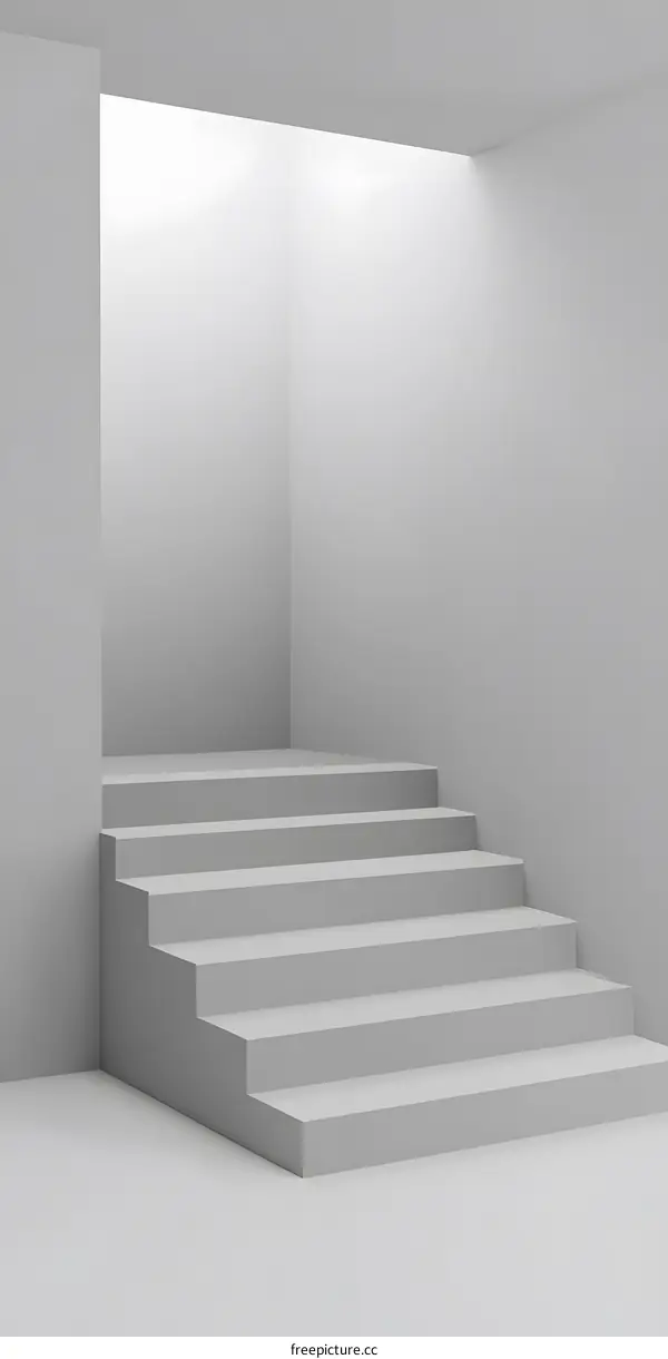 Minimalist 3D Rendering of White Stairs in Empty Room