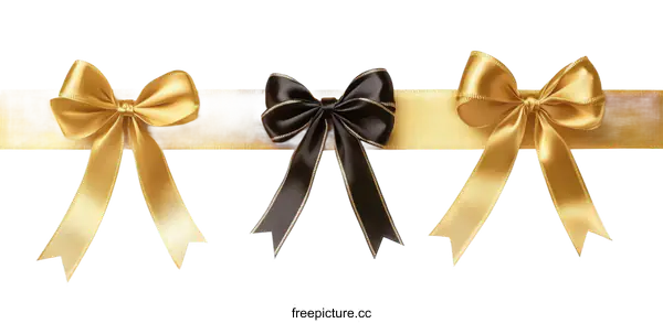 [Transparent Background PNG]Elegant Gold and Black Ribbons with Bows