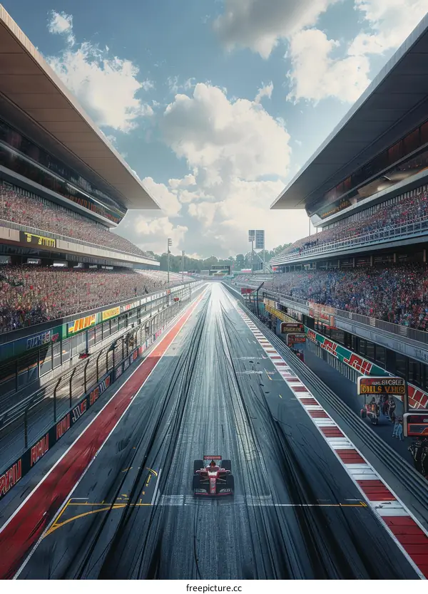 Formula 1 Race Car Approaching Finish Line