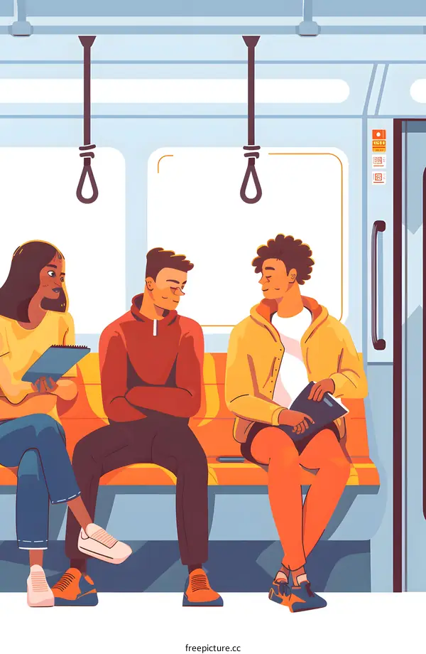 Three People Sitting On A Train