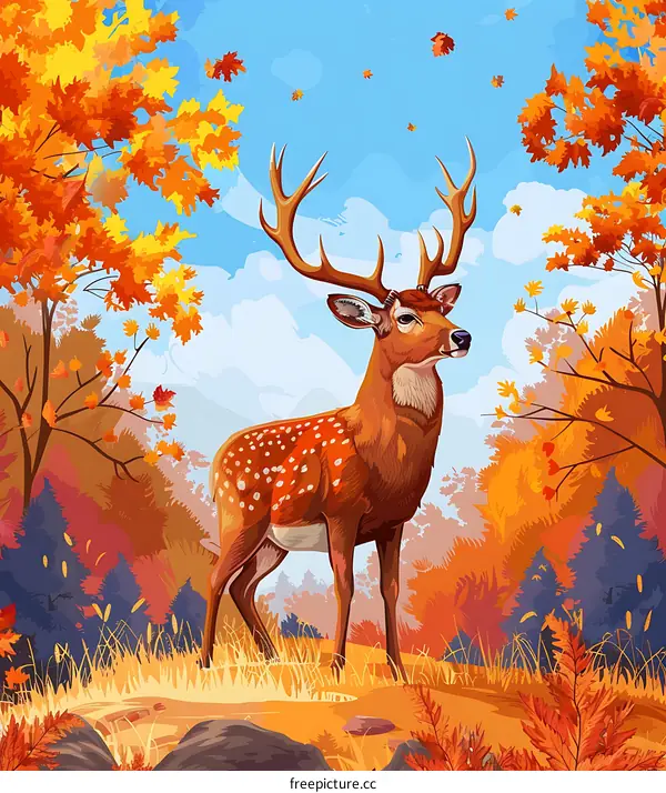 Autumn Forest With Deer Illustration