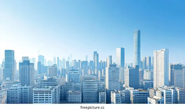 Modern City Skyline at Sunrise