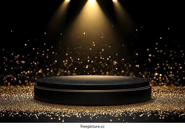 Elegant Black Stage with Golden Glitter