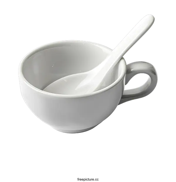 [Transparent Background PNG]White Ceramic Soup Bowl With Spoon