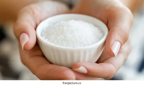 Woman Holding a Small Bowl of White Salt
