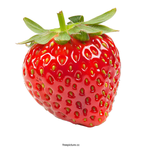 [Transparent Background PNG]Single Red Strawberry Isolated on White Background